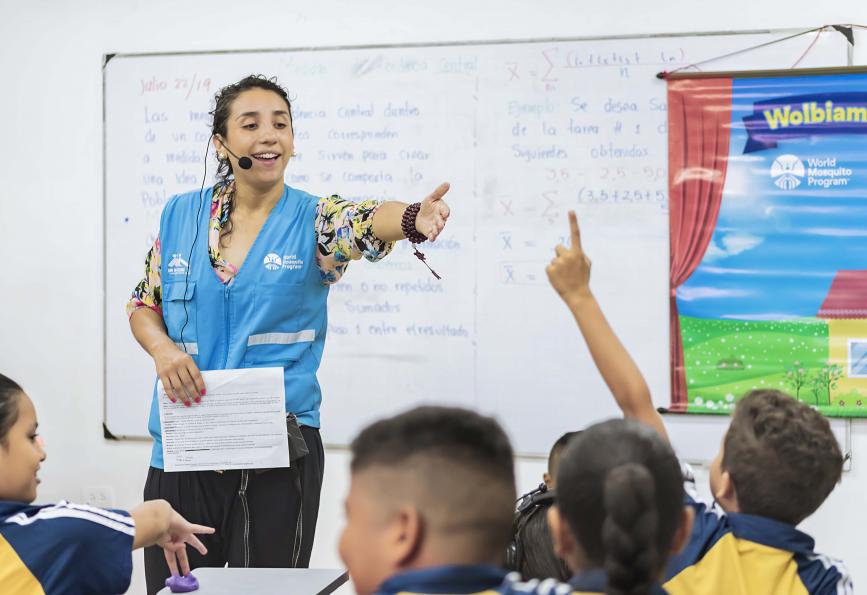 WMP staff visiting an elementary school in Cali, Colombia.